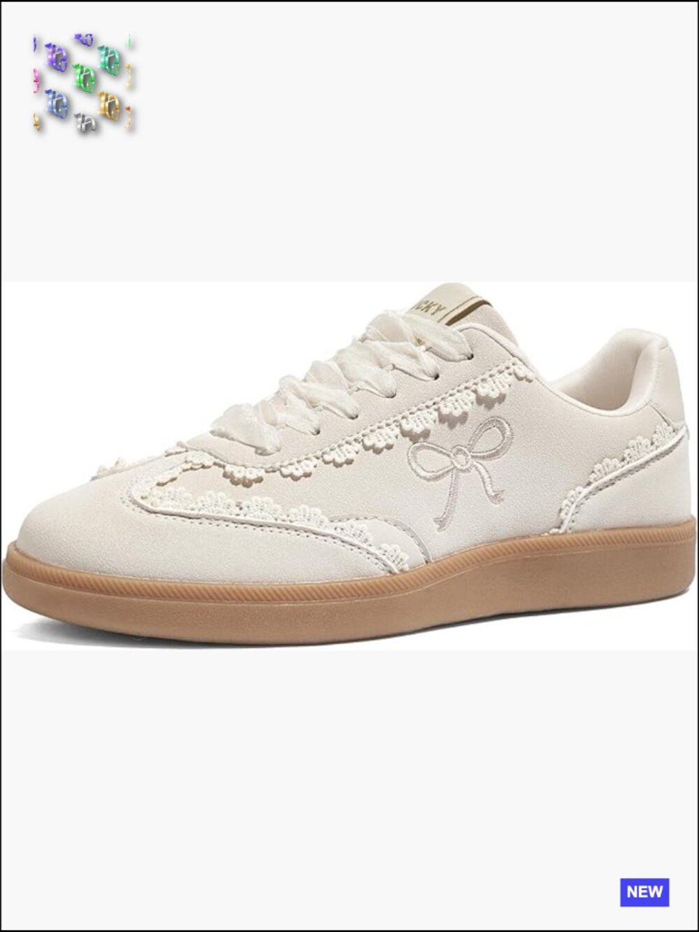 Lace Detail Organza Ribbon Casual Sneakers Vintage Gum Sole Trendy Shoes